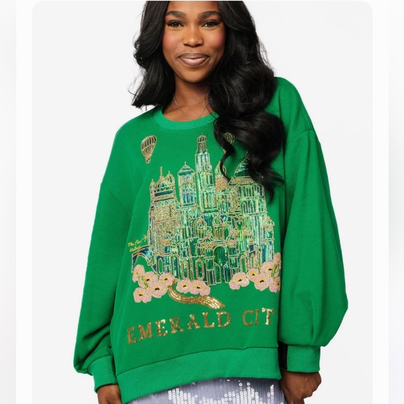 QUEEN OF SPARKLES Green Emerald City Sweatshirt - Picture 2 of 6